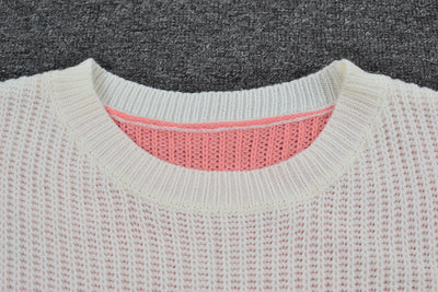 Autumn Casual Sweater Loose Crew Neck Two Colors Contrast Color Knitwear Top