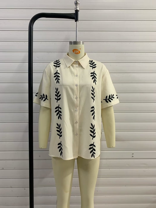 Summer Women Clothing Retro Design Niche Short Sleeve Collared Positioning Printed Shirt