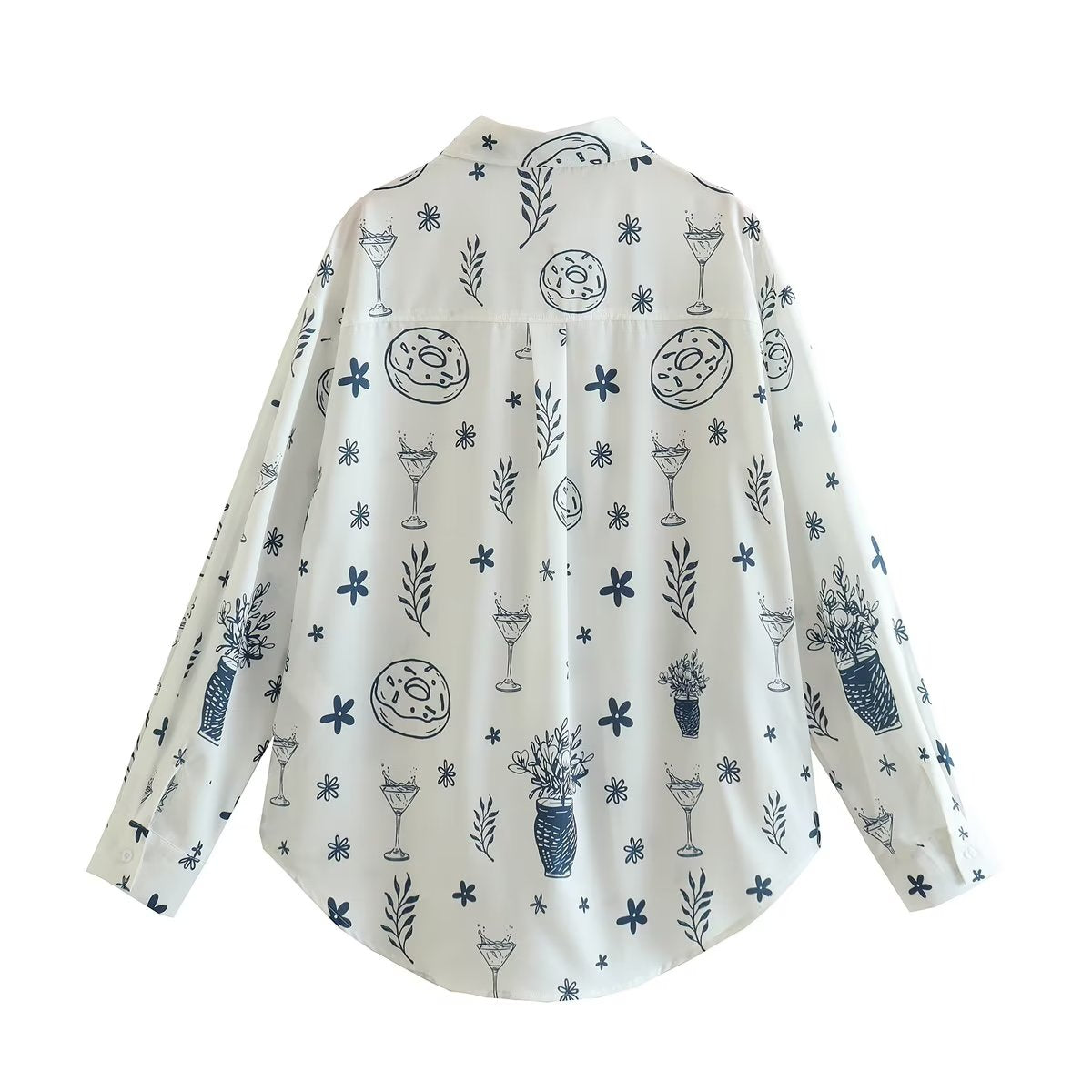 Summer Fashionable Printed Shirt Loose Lapels Single Breasted Long Sleeve Shirt Top