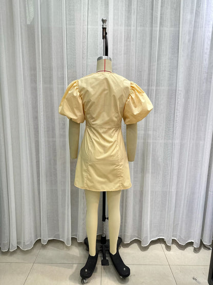 Women Summer Short Sleeve Button Detail Dress