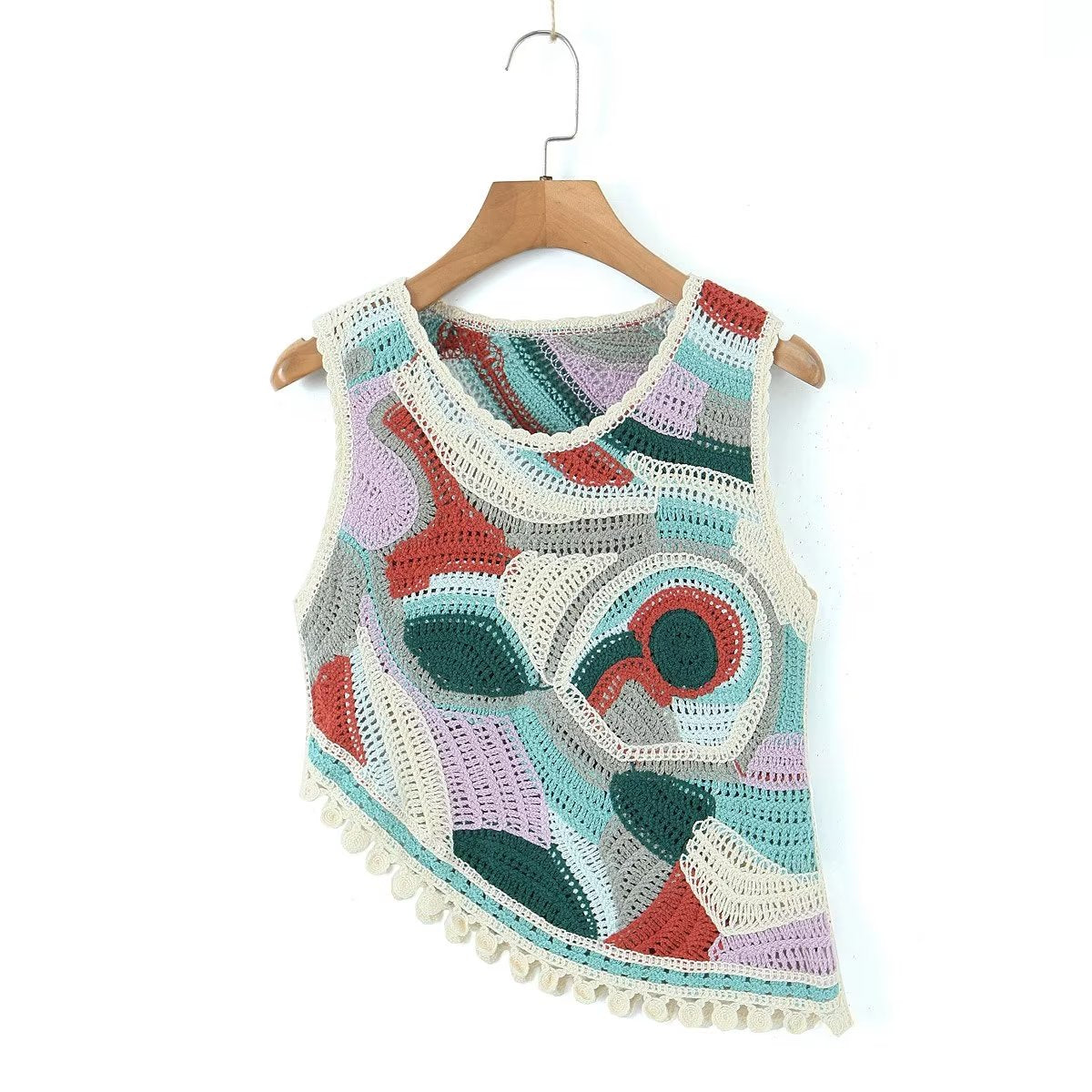 Summer Tassel Retro Vest Irregular Asymmetric Short Vest Women