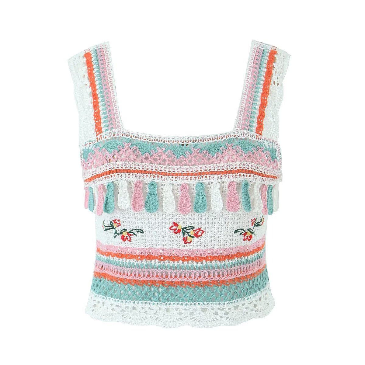 Summer Vintage Embroidery Tassel Suspender Short Camisole