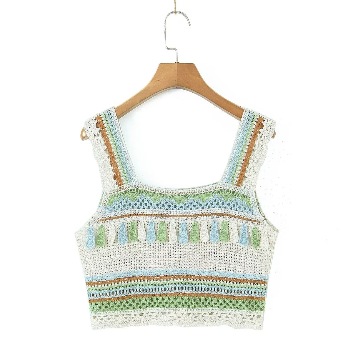 Summer Vintage Embroidery Tassel Suspender Short Camisole