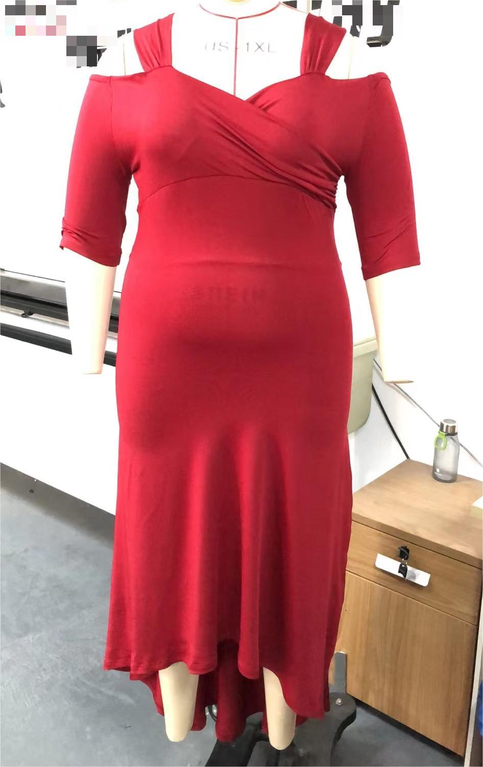 Plus Size Solid Color Sexy Strapless Large Swing Dress Summer Women Clothes Maxi Dress