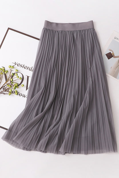 Spring Autumn Embellished Slimming Pleated Tulle Skirt Midi Dress Fairy Dress Five Colors