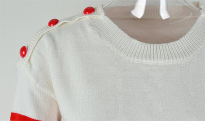 Autumn Winter Pullover Patchwork Button Sweater Striped Stitching Knitwear