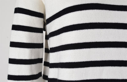 Autumn Winter Pullover Patchwork Button Sweater Striped Stitching Knitwear