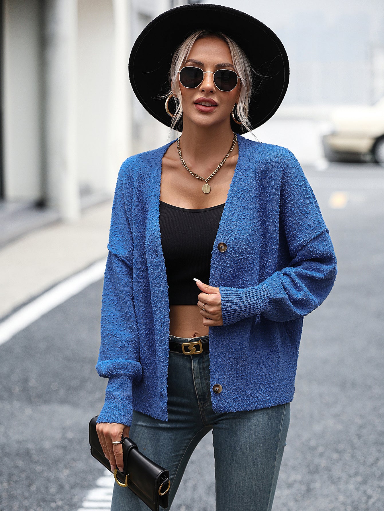 Autumn Winter Women Clothing V Neck Buttons Solid Color Knitted Cardigan Women Coat Sweater Women
