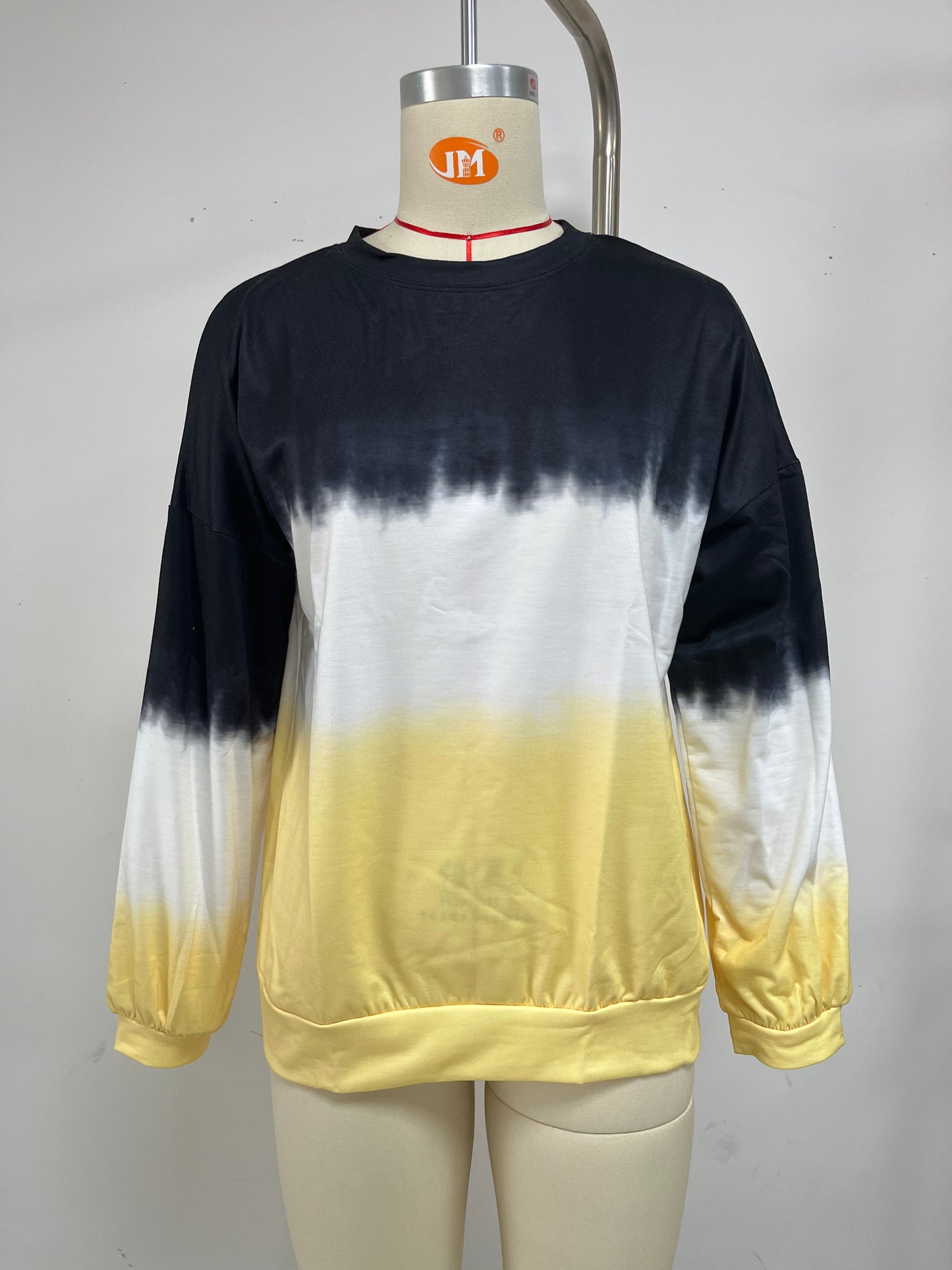 Autumn Winter Tie-Dye Contrast Color round Neck Long Sleeve Loose Sweatshirt