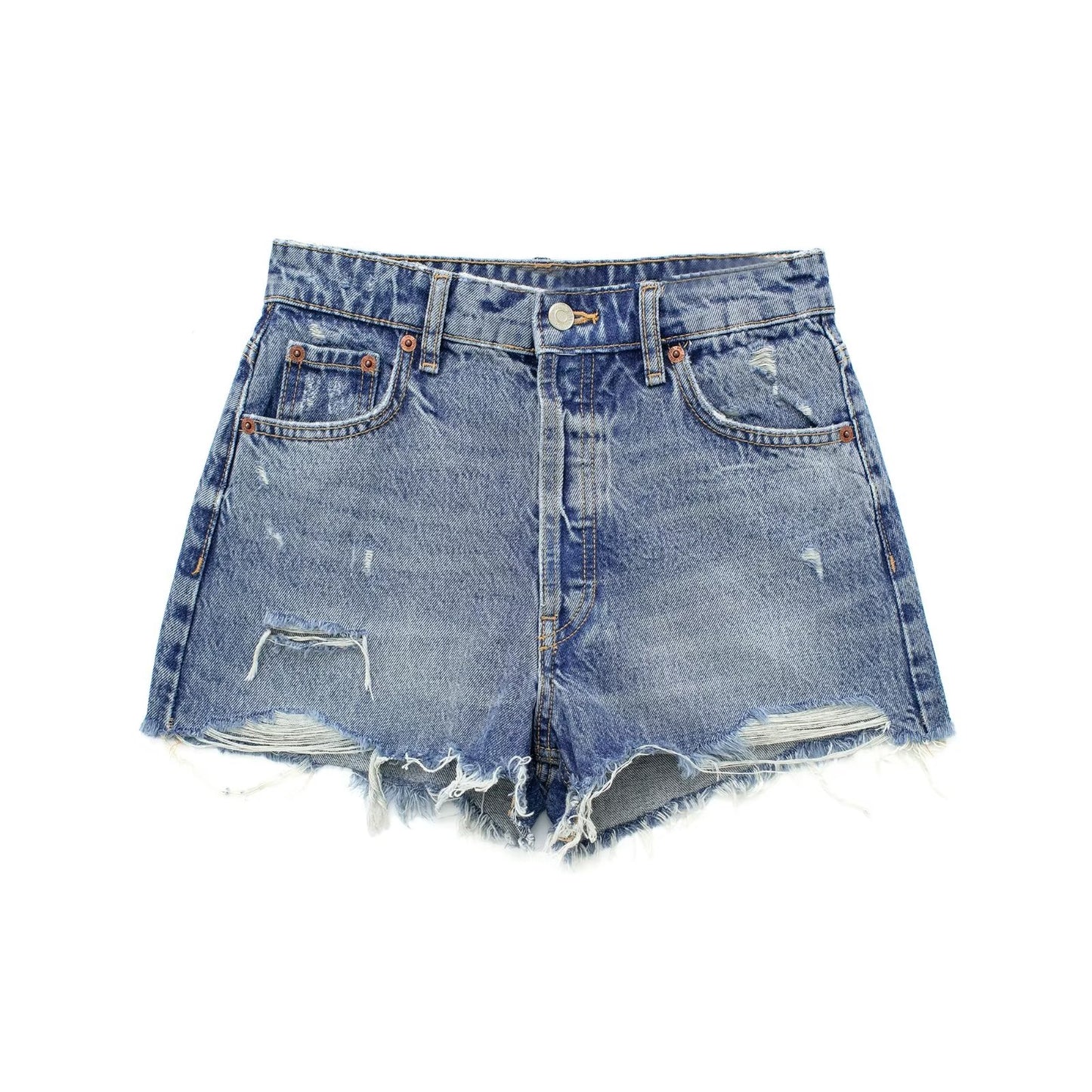 Summer Women  Clothing Perforated Hole Decoration High Waist Denim Shorts