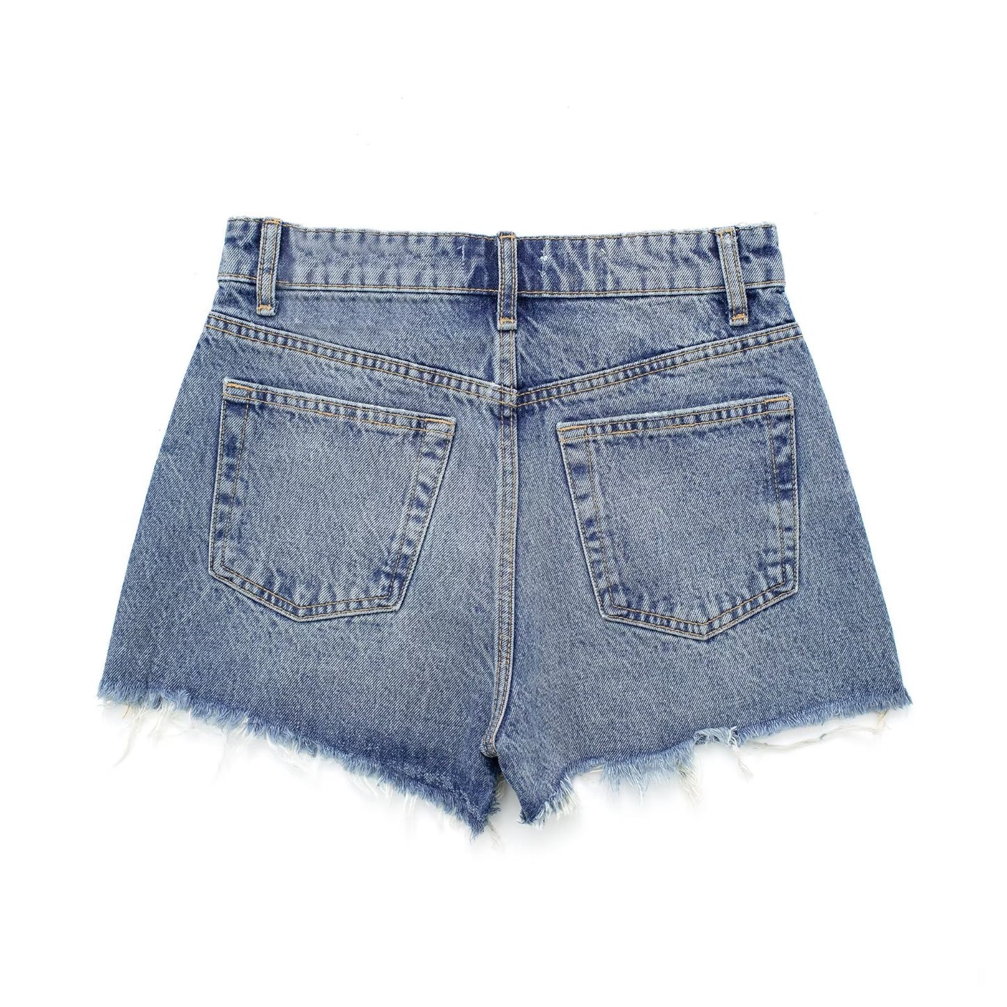 Summer Women  Clothing Perforated Hole Decoration High Waist Denim Shorts