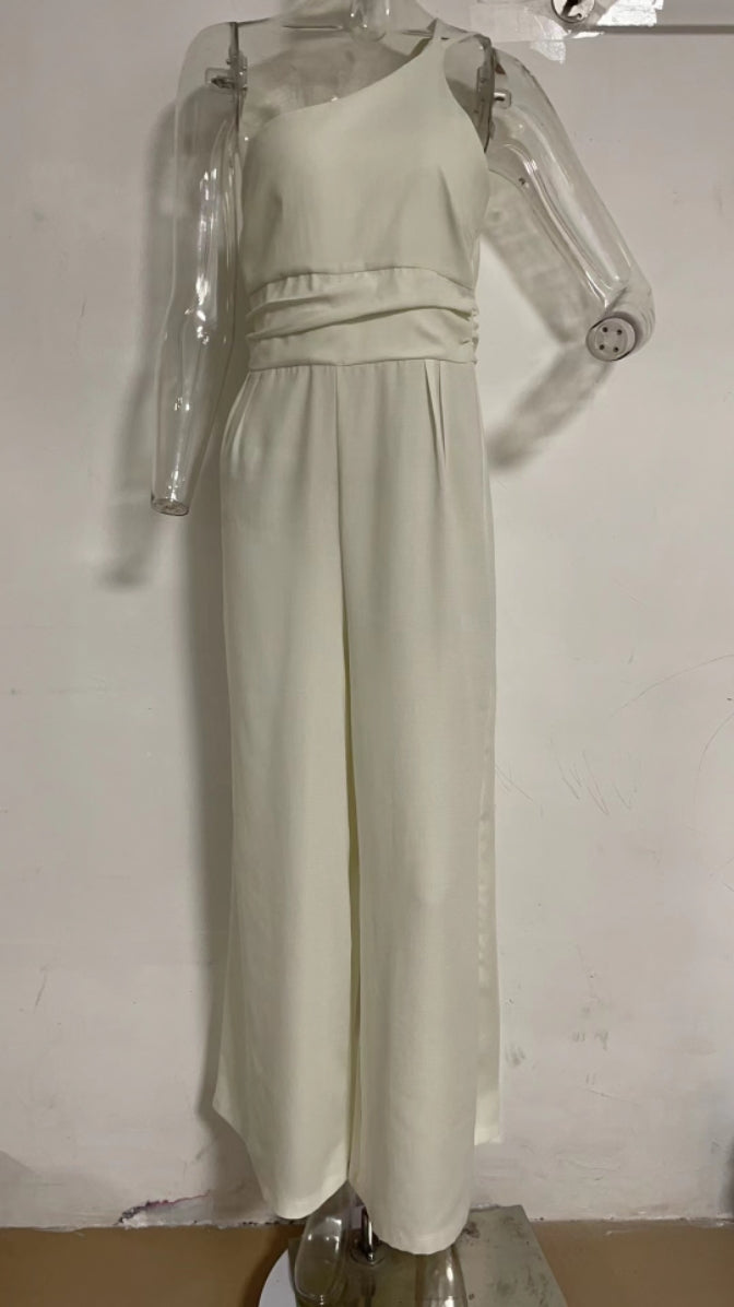 Spring Summer Solid Color Loose Wide-Leg Cotton Linen Jumpsuit