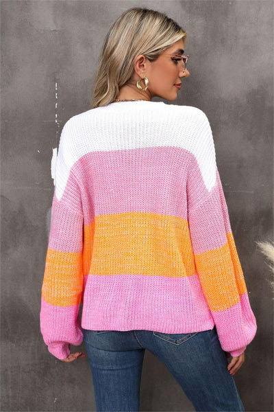 Autumn Winter Popular Stitching Contrast Color Loose Pullover Sweater