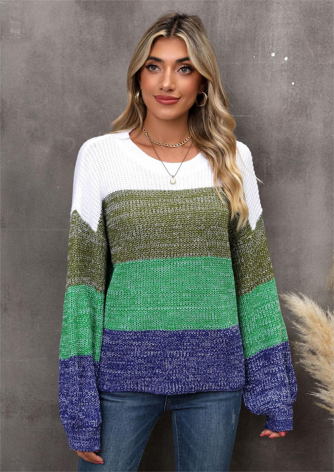 Autumn Winter Popular Stitching Contrast Color Loose Pullover Sweater