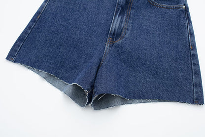 Retro High Waist Denim Shorts Niche Sexy Sexy Outer Wear Stretch Slim Fit All-Match Hem Frayed Pants