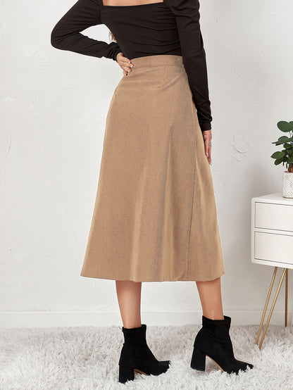 Women Clothing Boutique Corduroy Skirt Single Breasted High Waist Autumn Winter Maxi  Women Skirt