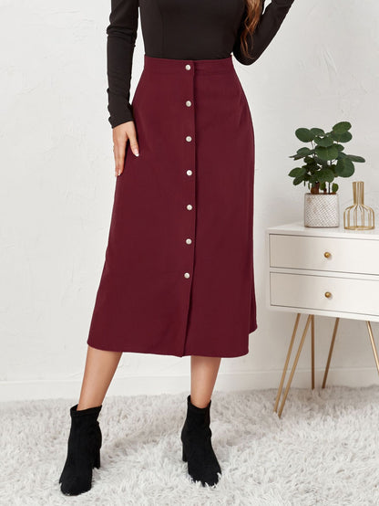 Women Clothing Boutique Corduroy Skirt Single Breasted High Waist Autumn Winter Maxi  Women Skirt