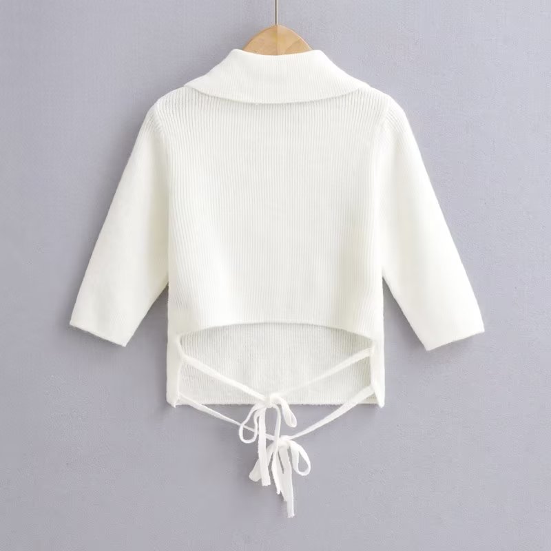 Lace up Backless Sweater Women Spring Skinny Short Knitted T shirt Top