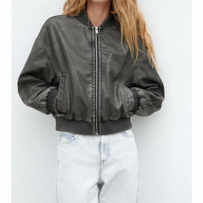 Summer Women Street Wash Effect Bomber Jacket