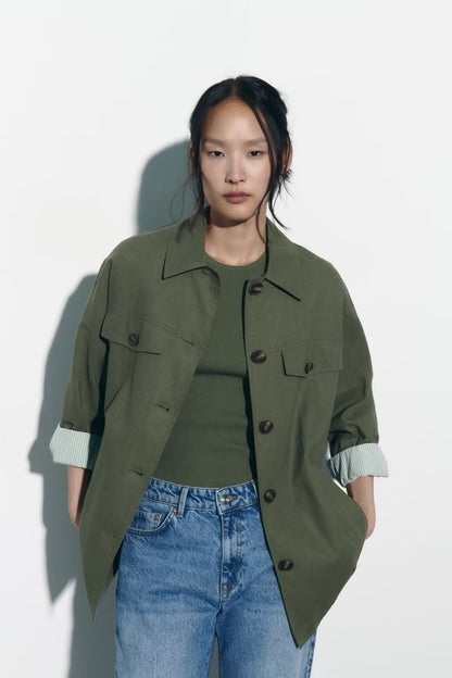Summer Women Urban Casual Shirt Linen like Jacket