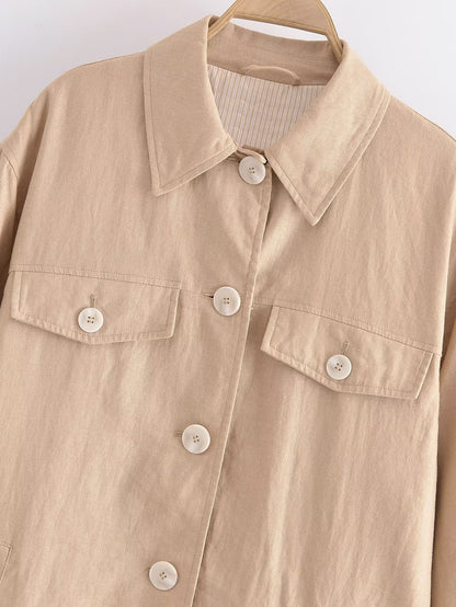 Summer Women Urban Casual Shirt Linen like Jacket