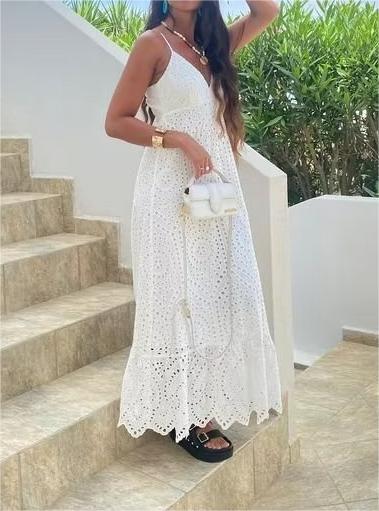 Summer Wind Women Lace Embroidered Strap Dress