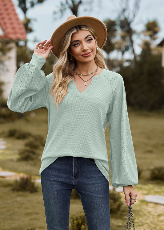 Autumn Winter Solid Color V neck Patchwork Loose Long Sleeved T shirt Top Women Clothing