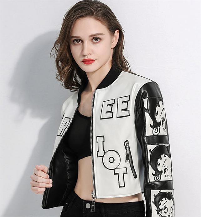 Plain Brocade Clothing Autumn Black White Embroidered Leather Clothing Women