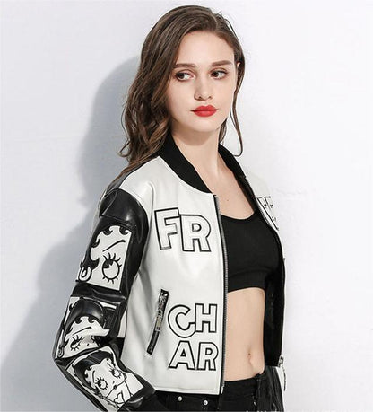 Plain Brocade Clothing Autumn Black White Embroidered Leather Clothing Women