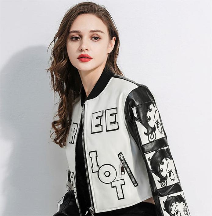 Plain Brocade Clothing Autumn Black White Embroidered Leather Clothing Women