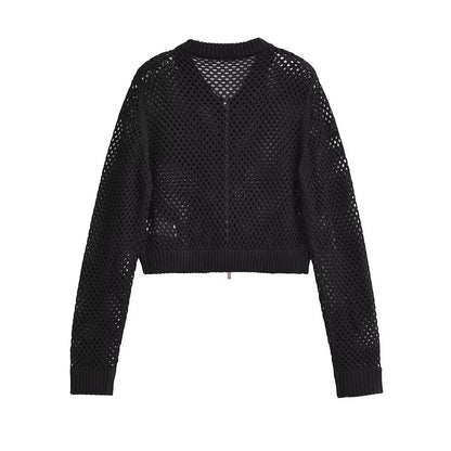 Summer Women Clothing Hollow Out Cutout Knitted Short Bomber Cardigans