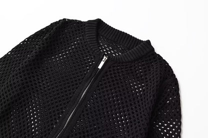 Summer Women Clothing Hollow Out Cutout Knitted Short Bomber Cardigans