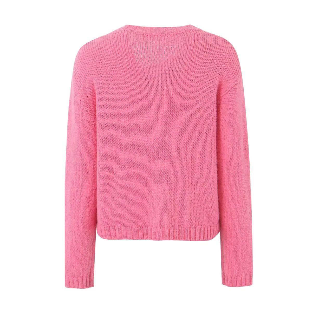 Fall round Neck Straight Single Breasted Cardigan Knitted Long Sleeve Pocket Women Sweater