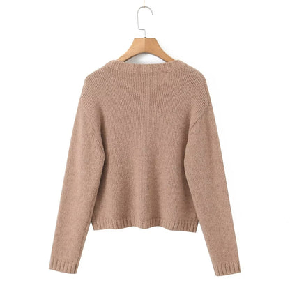 Fall round Neck Straight Single Breasted Cardigan Knitted Long Sleeve Pocket Women Sweater