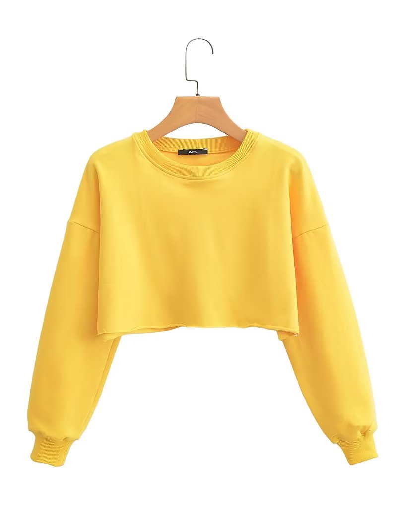 Spring Cropped Sweater Round Neck Loose Long Sleeves Pullover Sweater Women