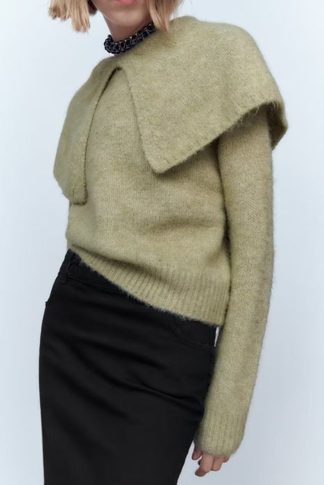 Fall Korean Women Wear Large Collared Solid Color Sweater Cropped Pullover Sweater