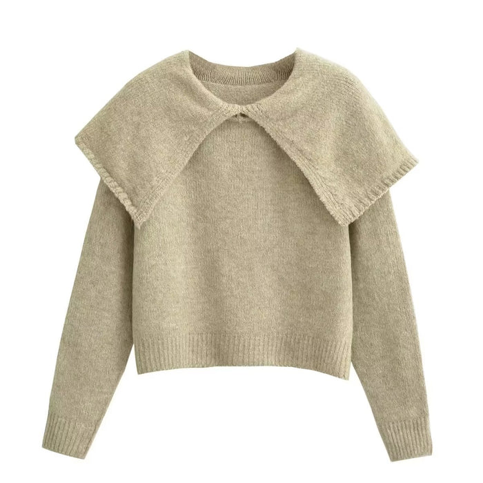 Fall Korean Women Wear Large Collared Solid Color Sweater Cropped Pullover Sweater