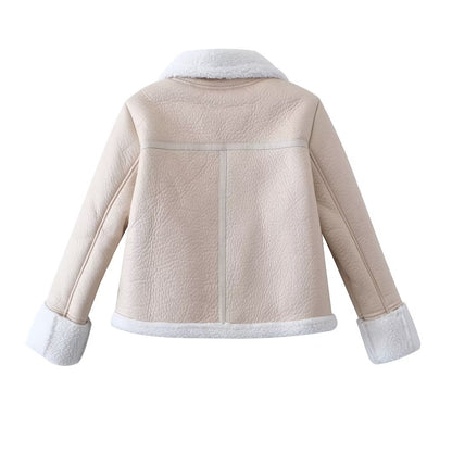 Women Clothing Women Three Color Short Faux Shearling Jacket Clothing