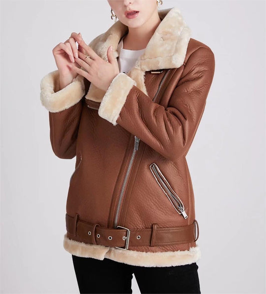Women Clothing Loose Faux Shearling Jacket Stand Collar All Matching Long Sleeved Jacket Coat