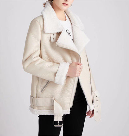 Women Clothing Loose Faux Shearling Jacket Stand Collar All Matching Long Sleeved Jacket Coat