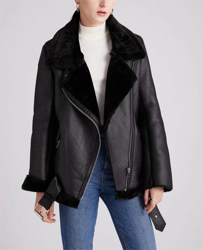 Women Clothing Loose Faux Shearling Jacket Stand Collar All Matching Long Sleeved Jacket Coat