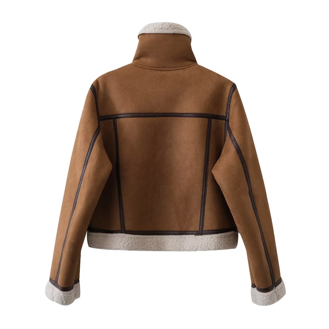 Autumn Winter High Street Small Thickened Faux Shearling Jacket Suede Fabric Jacket Coat