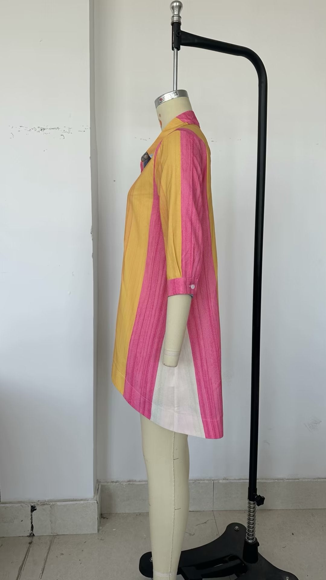 Retro Elegant Colorful Ptripe Shirt Cotton Stand Collar Loose Idle Women