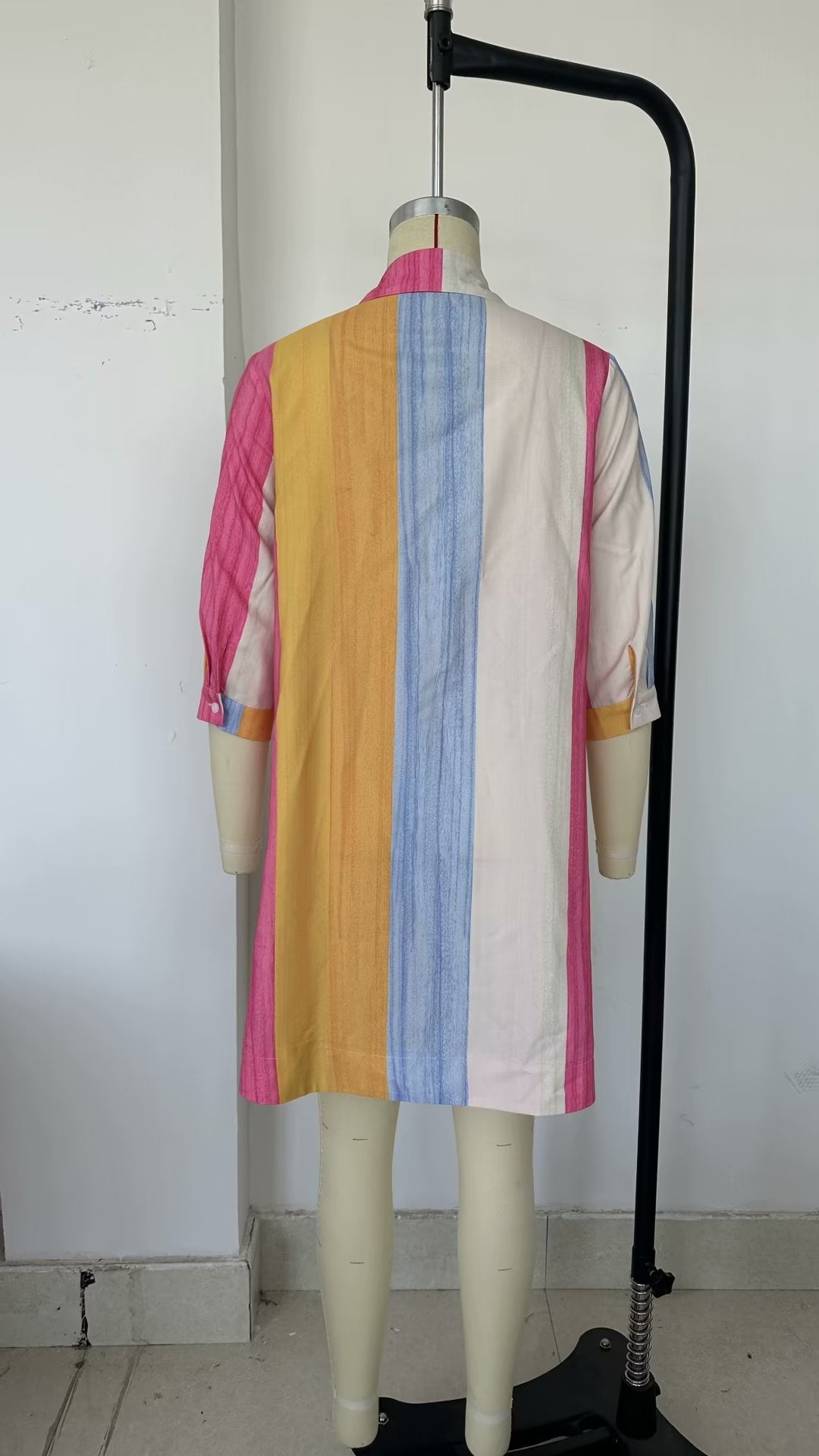 Retro Elegant Colorful Ptripe Shirt Cotton Stand Collar Loose Idle Women