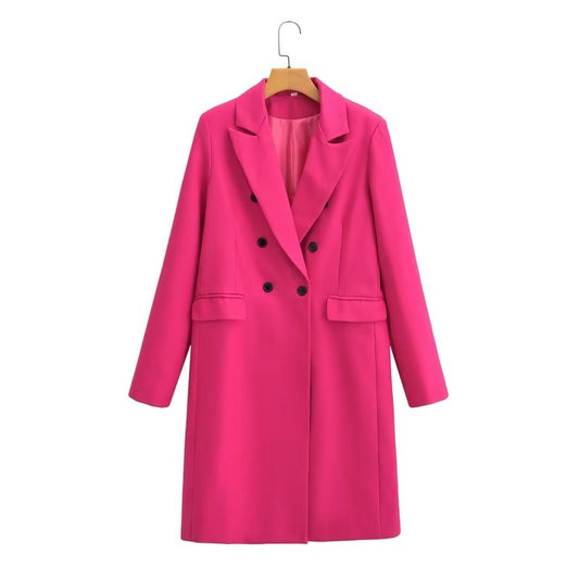 Women Clothing Autumn Winter Double Breasted Solid Color Collared Long Sleeve Overcoat Coat
