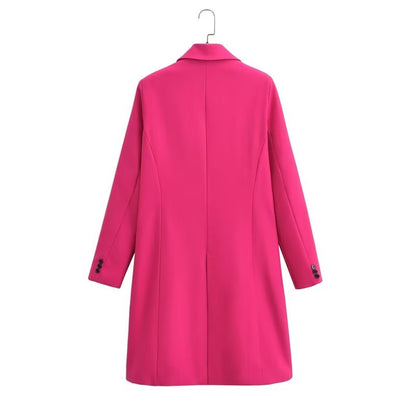 Women Clothing Autumn Winter Double Breasted Solid Color Collared Long Sleeve Overcoat Coat