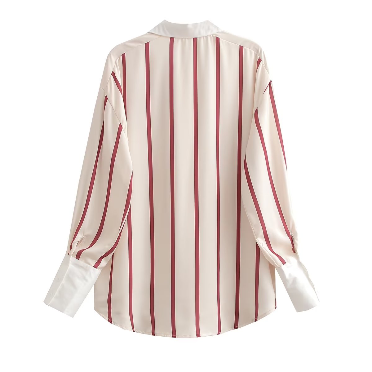 Women Clothing French Loose Lapels Striped Long Sleeve All Match Casual Shirt