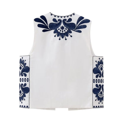 Summer Wind Women Contrast Color Embroidered Vest