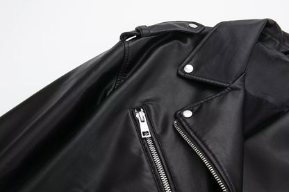 Black Faux Leather Jacket Coat Women Autumn Cool Sexy Loose Street Zipper Motorcycle Leather Coat