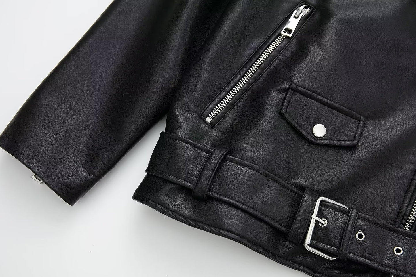 Black Faux Leather Jacket Coat Women Autumn Cool Sexy Loose Street Zipper Motorcycle Leather Coat